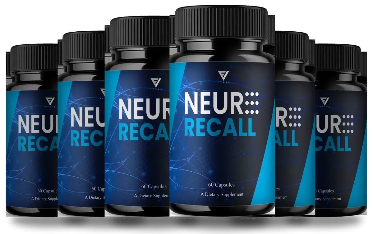 Six Neuro Recall bottles in a row